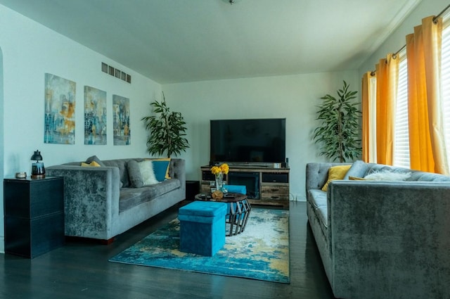 living room with visible vents and wood finished floors