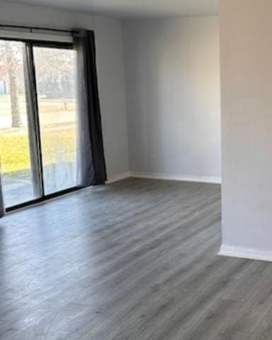 empty room featuring wood finished floors, a wealth of natural light, and baseboards