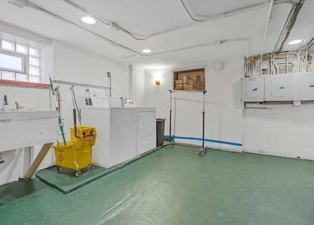 basement with independent washer and dryer and electric panel