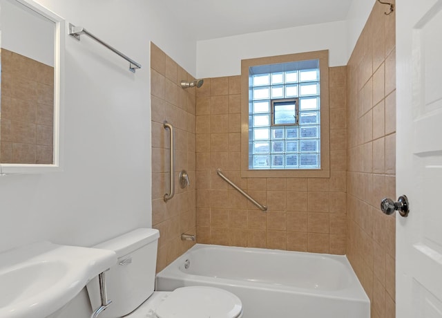 full bath with a sink, shower / bathing tub combination, and toilet