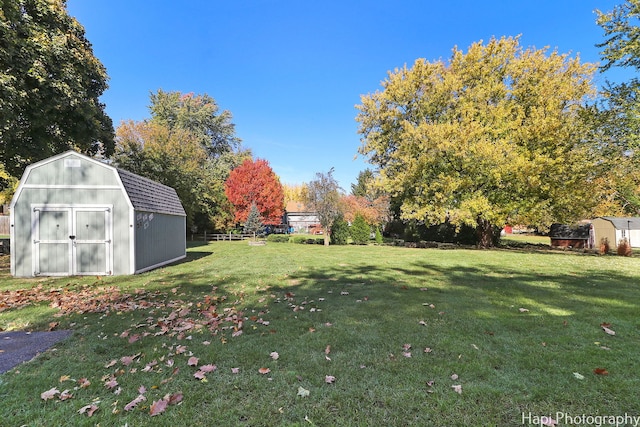 view of yard with an outbuilding and a storage shed