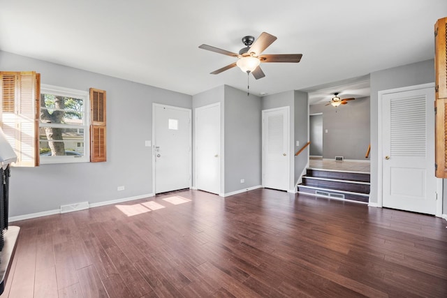 200 S Roselle Rd, Roselle, IL 60172 - unfurnished living room with a ceiling fan, wood finished floors, and baseboards