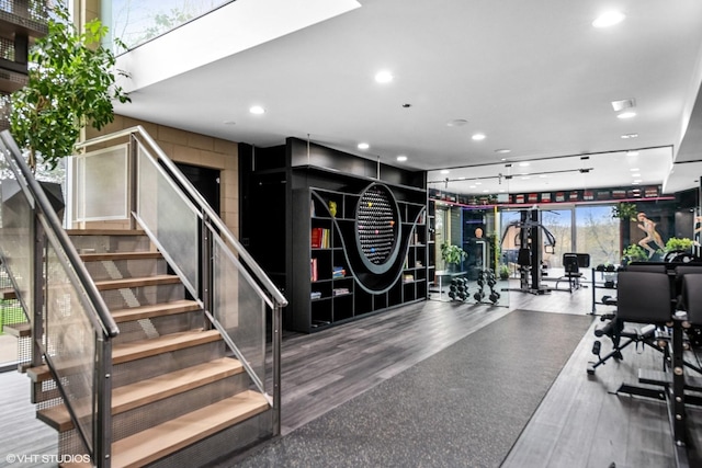 interior space featuring recessed lighting and wood finished floors