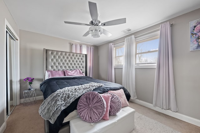 bedroom with light carpet, baseboards, and visible vents