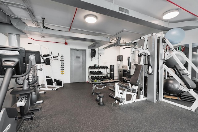 workout area with visible vents