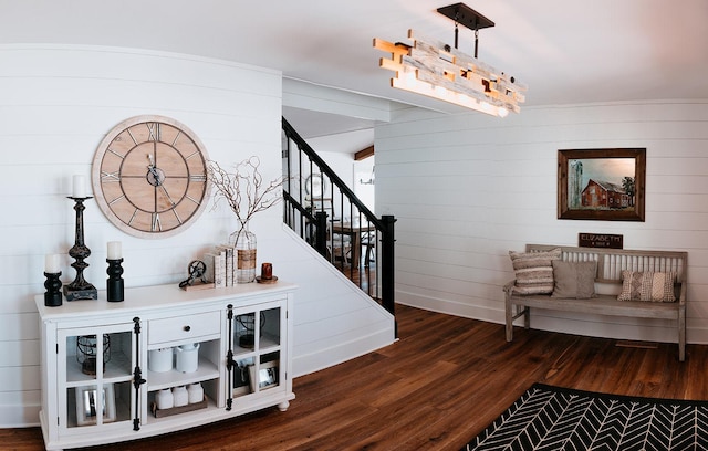 interior space featuring dark wood-style flooring and stairs