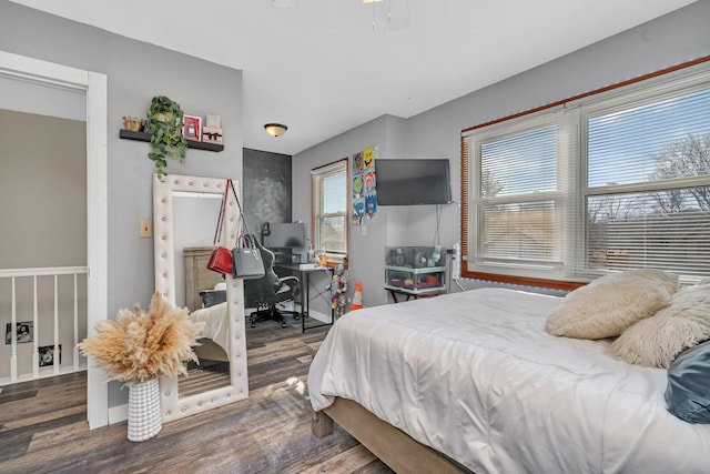 bedroom with multiple windows and wood finished floors