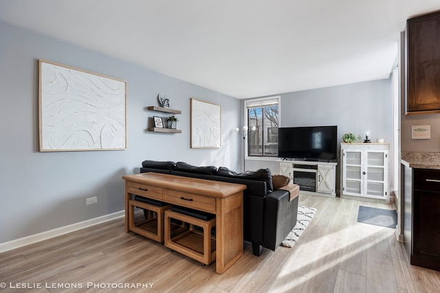 living area with baseboards and light wood-style floors