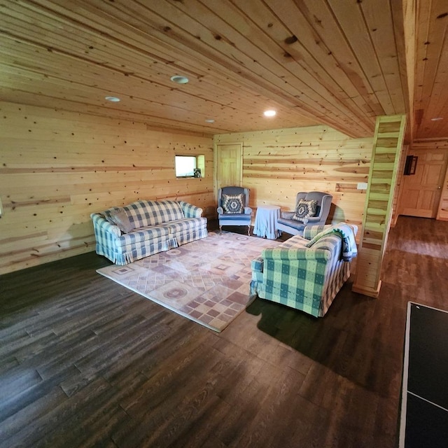 bedroom featuring wood ceiling, wooden walls, and wood finished floors