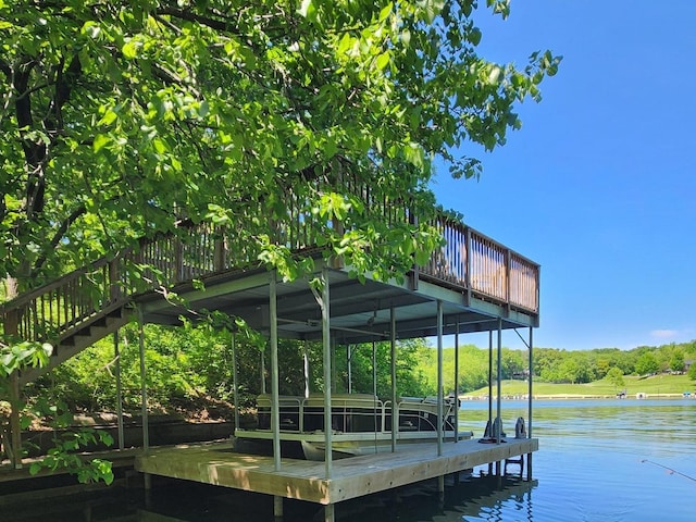 view of dock with a water view