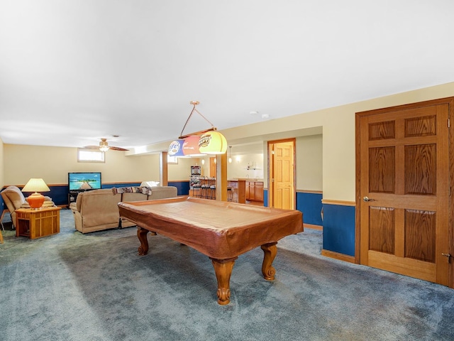 game room with carpet flooring and billiards