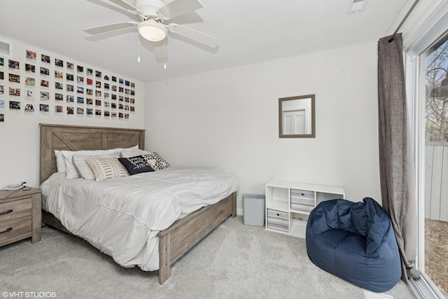 carpeted bedroom featuring a ceiling fan