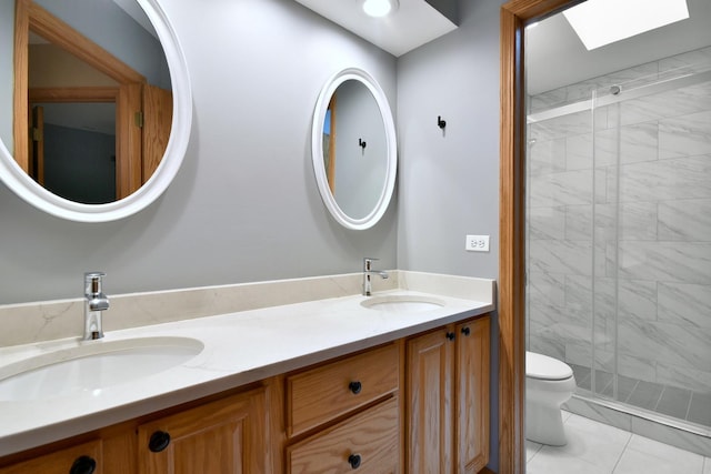 bathroom featuring a sink, a shower stall, and toilet