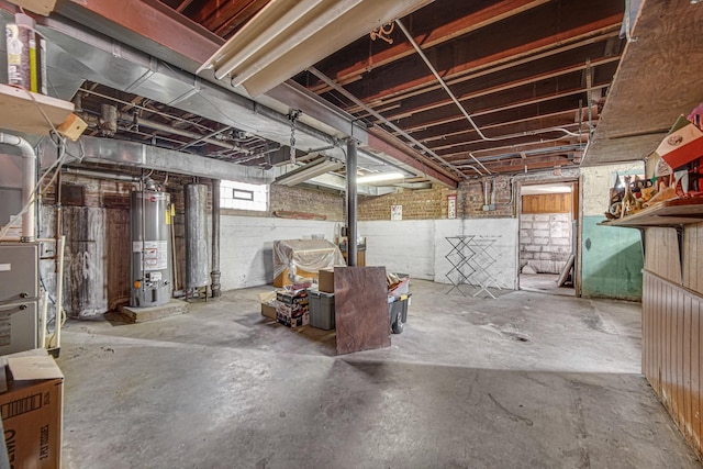 basement featuring water heater