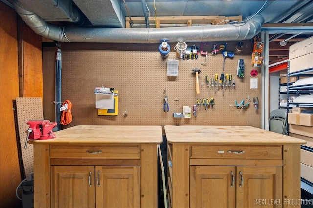 interior space featuring a workshop area