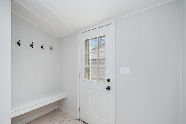 mudroom with light tile patterned floors