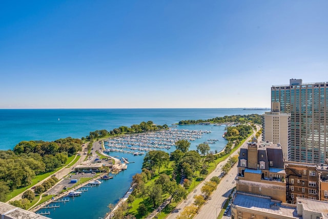 aerial view with a water view