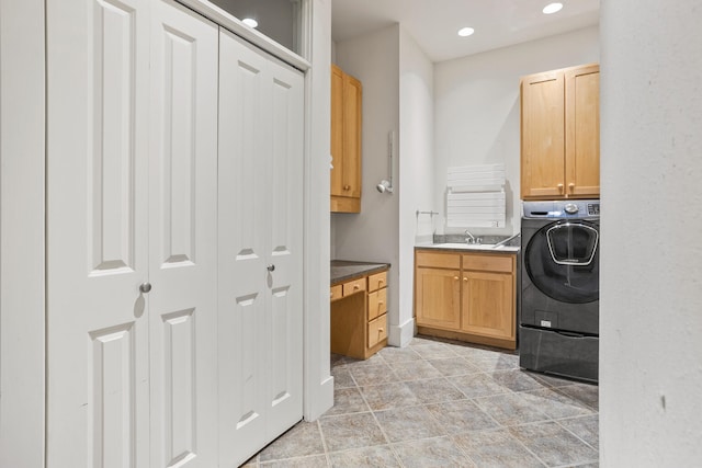 2806 Oakmont Ct, Champaign, IL 61821 - laundry room with cabinet space, washer / clothes dryer, and recessed lighting