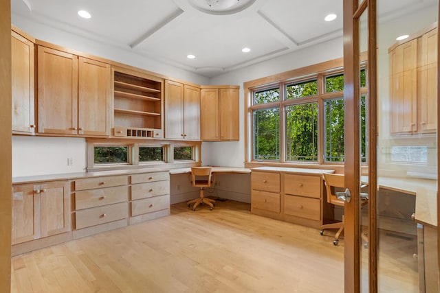 2806 Oakmont Ct, Champaign, IL 61821 - office featuring built in study area, light wood-type flooring, and recessed lighting