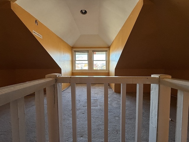 additional living space featuring carpet floors and vaulted ceiling