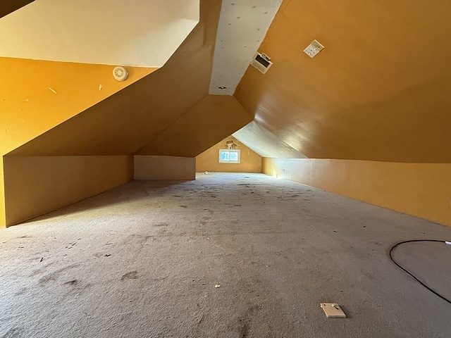 additional living space with vaulted ceiling and carpet