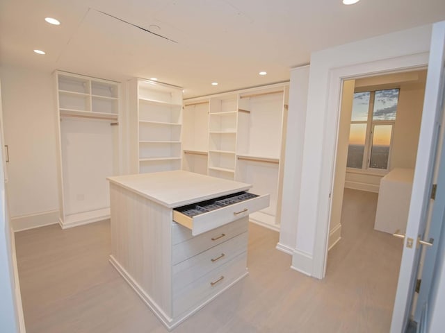 walk in closet featuring light wood-style flooring