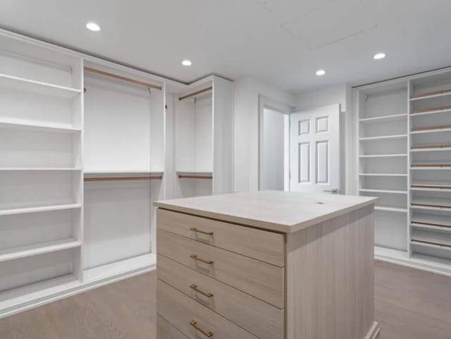 walk in closet with wood finished floors