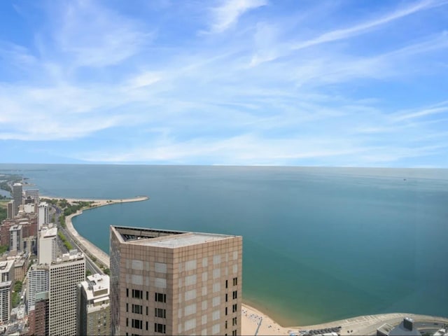 drone / aerial view with a water view and a city view