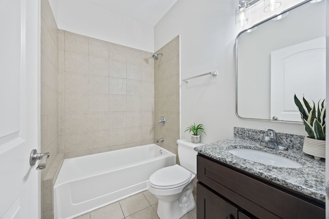 full bath with vanity, tile patterned floors, toilet, and shower / bath combination