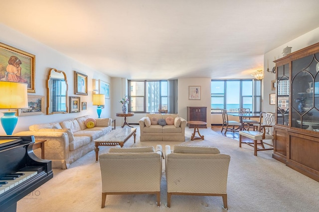 carpeted living room featuring plenty of natural light