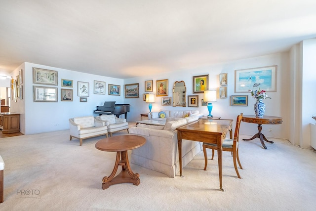 living room with light colored carpet