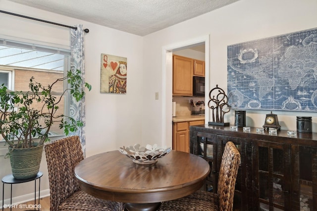 dining space featuring a textured ceiling