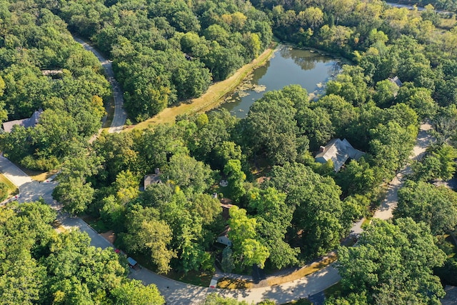 aerial view with a view of trees and a water view