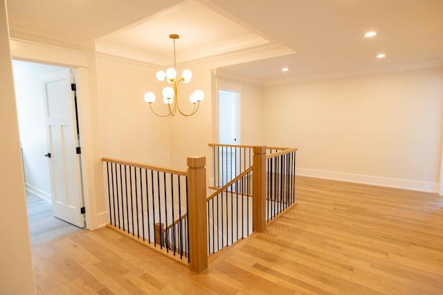 591 S Saylor Ave, Elmhurst, IL 60126 - stairs featuring an inviting chandelier, crown molding, wood finished floors, baseboards, and a raised ceiling