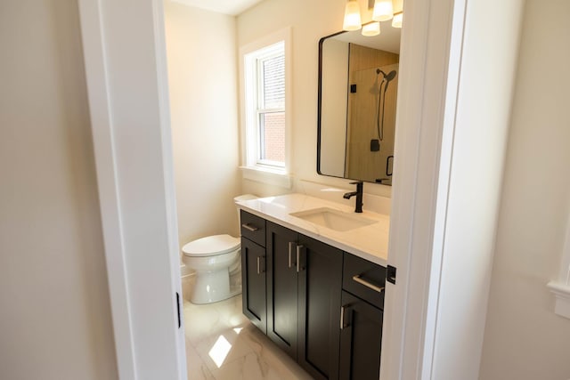 591 S Saylor Ave, Elmhurst, IL 60126 - bathroom featuring vanity, walk in shower, tile patterned floors, and toilet