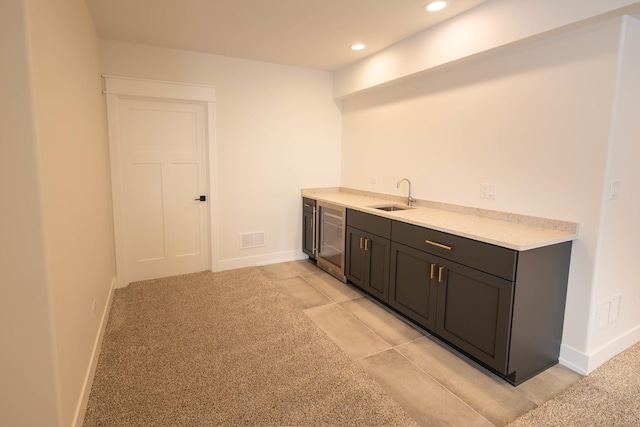 591 S Saylor Ave, Elmhurst, IL 60126 - bar with a sink, recessed lighting, baseboards, wine cooler, and visible vents