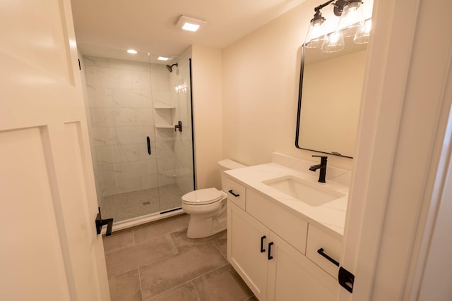 591 S Saylor Ave, Elmhurst, IL 60126 - bathroom with vanity, tile patterned flooring, toilet, recessed lighting, and a marble finish shower