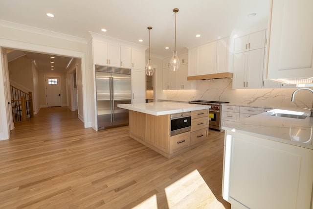 591 S Saylor Ave, Elmhurst, IL 60126 - kitchen with a sink, tasteful backsplash, premium appliances, and light wood-style flooring