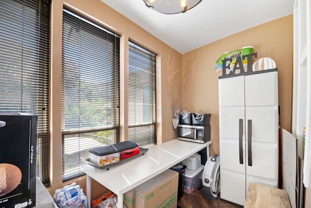 home office featuring dark wood-style floors