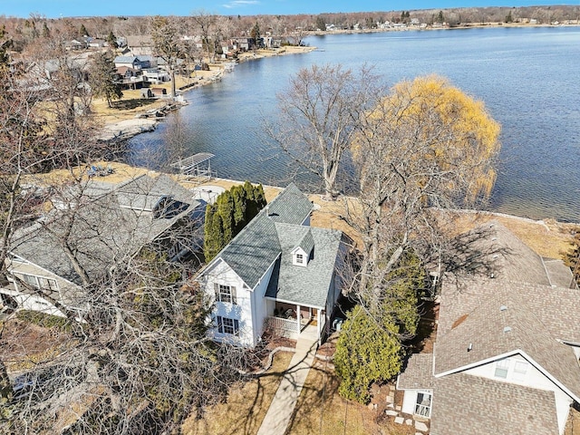 drone / aerial view featuring a water view