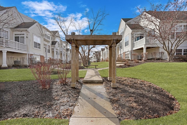 surrounding community with a yard and a residential view