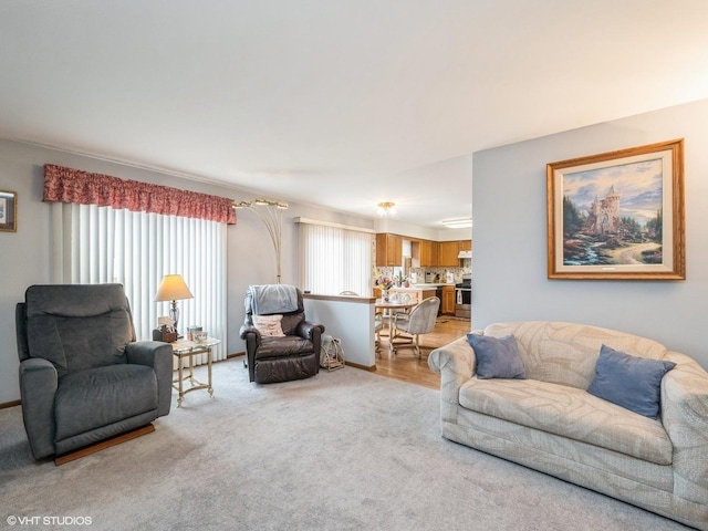 living room with light colored carpet