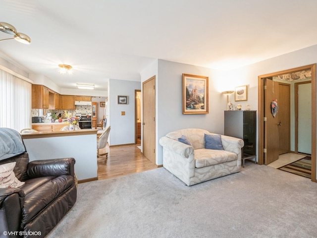 living room with light carpet