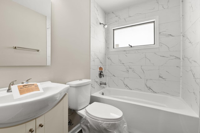 full bath with shower / bathing tub combination, vanity, and toilet