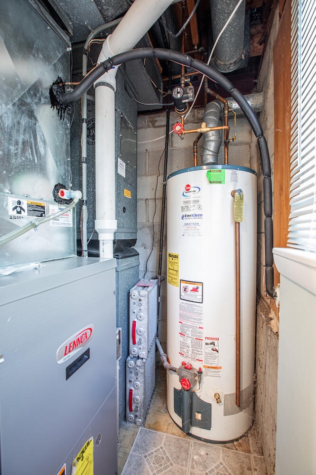 utilities with gas water heater and heating unit