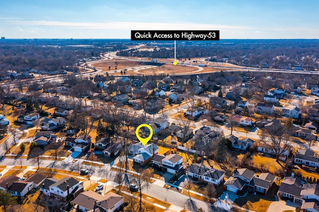 bird's eye view with a residential view