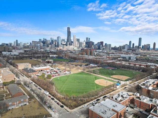 bird's eye view with a city view