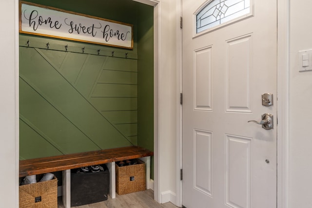 mudroom featuring light wood-style flooring