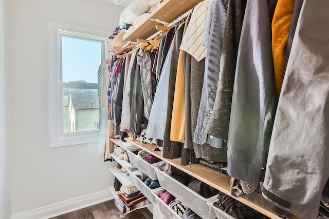 walk in closet featuring wood finished floors