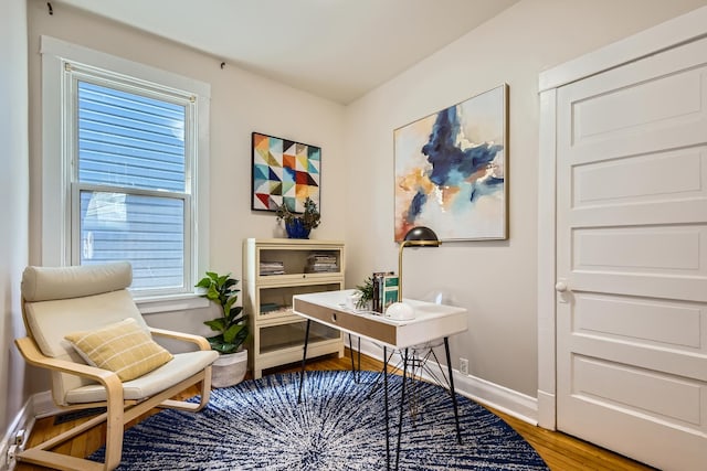 office area featuring baseboards and wood finished floors